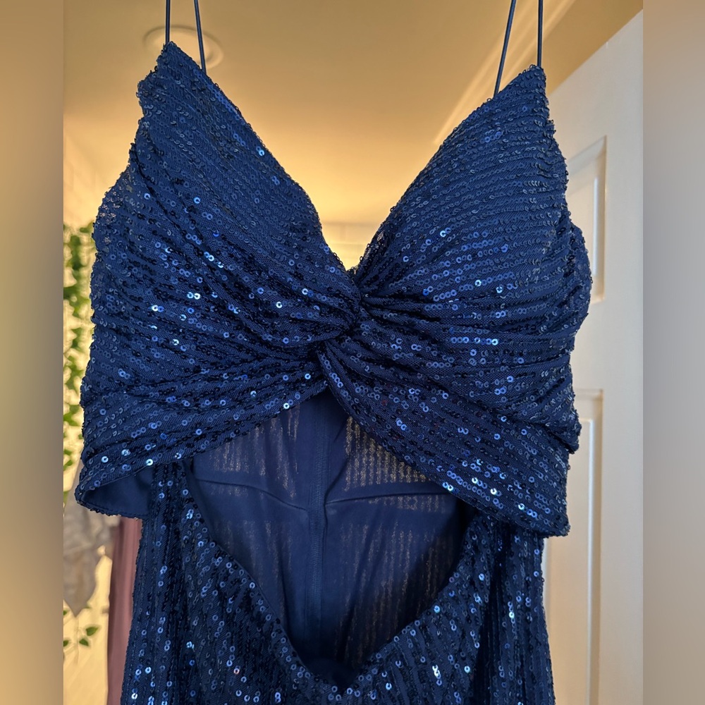 Blue sequined prom dress
